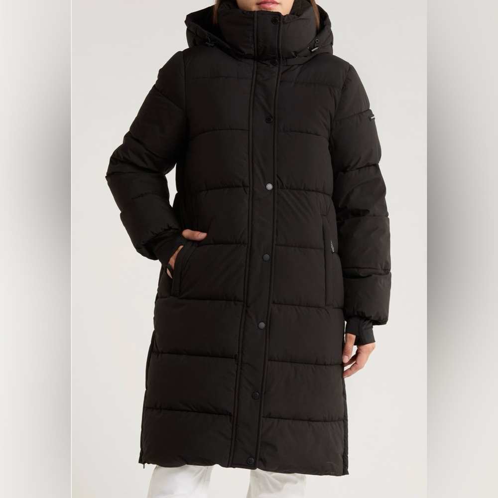 BCBGeneration Hooded Longline Puffer Coat in Black Size Small - W/ Hood - EUC